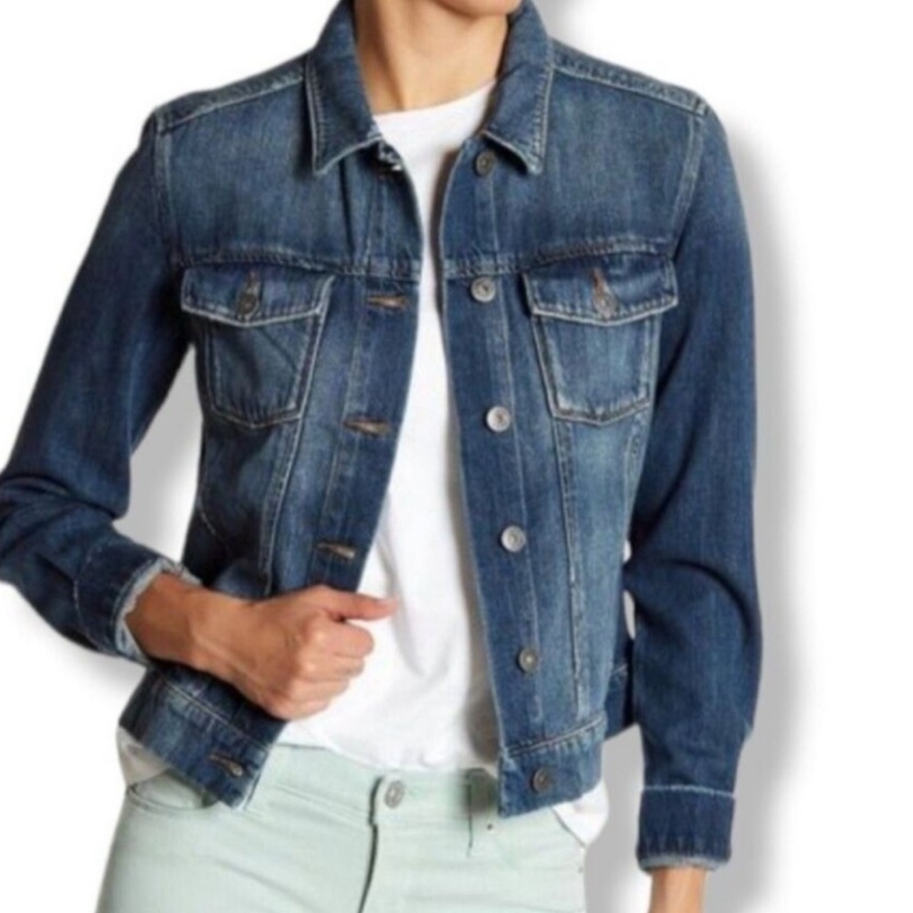 PAIGE Aveline distressed denim jacket. Size S